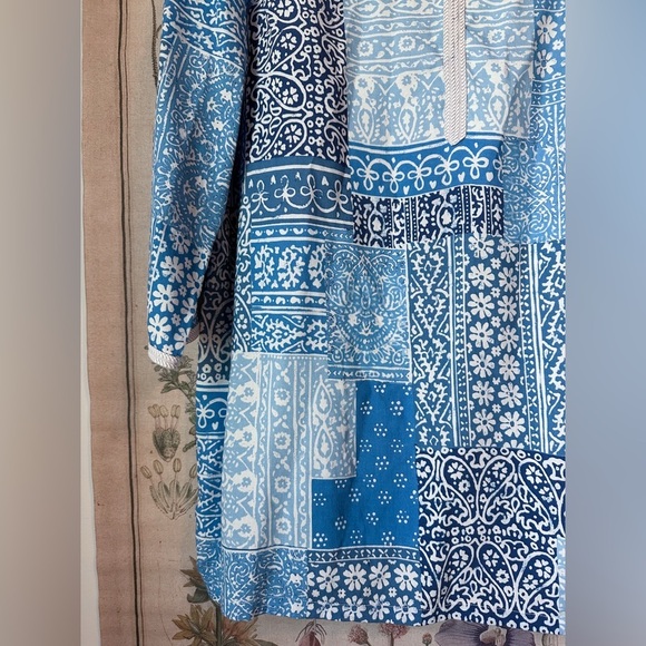 J McLaughlin 3/4 Sleeve Patchwork Paisley Tunic Top Cover Up Beach Blue Large - Picture 5 of 12
